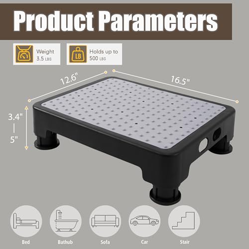 CHIKILLA Adjustable Step Stool for Adults Kids and Senior, Non-slip Step Platform Indoor and Outdoor for Pregnant Woman, Portable Stair Assist for Kitchen, Car, Bedside and Shower, Black-Gray, 3.4-5In