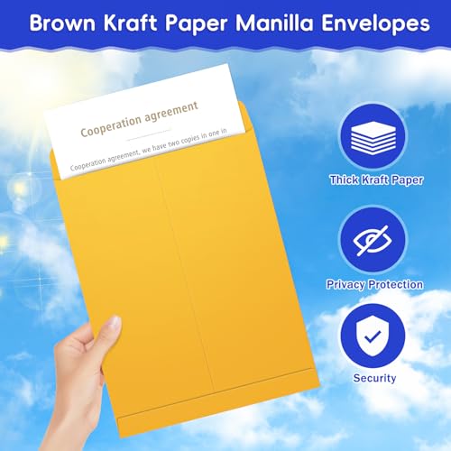 FloraSea 25 Pack 9 x 12 Self-Sealing Brown Catalog Envelopes - Manilla Mailing Supplies