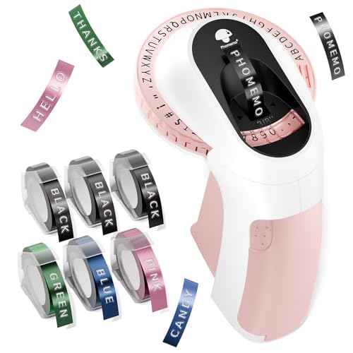 Phomemo Embossing Label Maker Machine, Retro Embossed Label Maker, Old School Embosser Labeler with 6 Rolls 3D Embossing Label Waterproof for Kid DIY Home School and Scrapbook Supplies Office, Pink