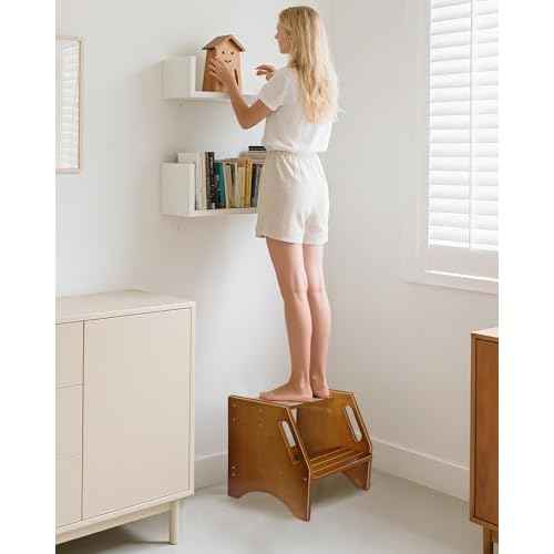 Step Stool, Bed Step Stool Height-Adjustable for Adults Seniors with Safety Non-Slip Pads and Handles, 400 LBS Capacity for Bedroom Kitchen Bathroom Sink, or Bedside, Senior Support (White)