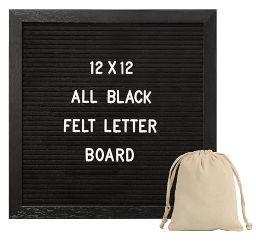 Black Felt Letter Board 12x12 Inches with 335 Changeable Letters and Storage Bag
