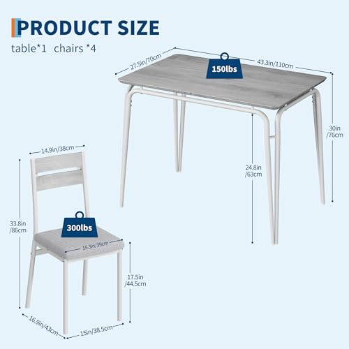 IDEALHOUSE 5-Piece Dining Set for 4 — Square Table with 4 Chairs, Small Space