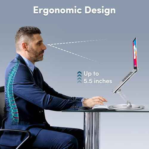 Lifelong Adjustable Laptop Stand with 360¡Æ Rotating Base, Ergonomic Computer Stand for Desk, Foldable & Portable Laptop Riser Holder Fits All MacBook, Laptops 10-16 Inches, Silver