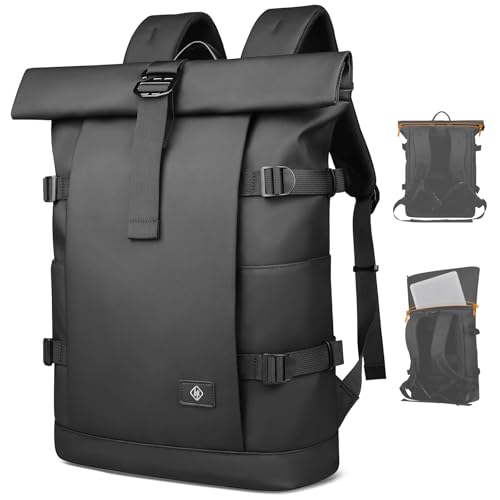 Rolltop Laptop Backpack,Expandable Business Travel Backpack for Men Women,Water-Resistant Casual Daypack with 15.6 Inch Laptop Compartment,19-28L Anti-Theft Computer Work Bag for Commute College-Black