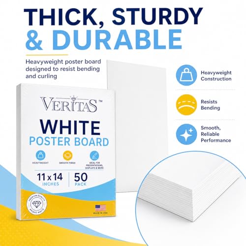 White Poster Board 11x14 Inches - 50 Pack Heavyweight Craft & Presentation Paper