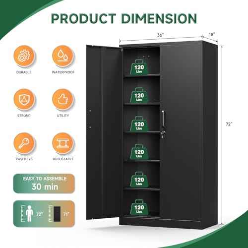 Letaya Metal Garage Storage Cabinets with Lock-72 Tall Tool Organizer Steel Lockers, 5 Adjustable Layers Shelves for Home,Office,Warehouse,Garage,(Black-72¡°)