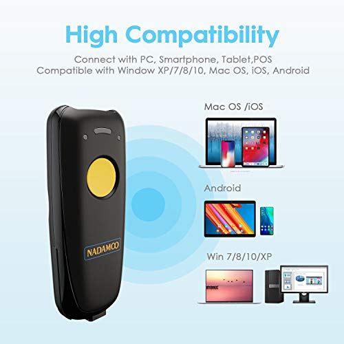 NADAMOO Yellow Wireless Barcode Scanner with Charging Dock - 1D/2D QR Code Reader for Inventory