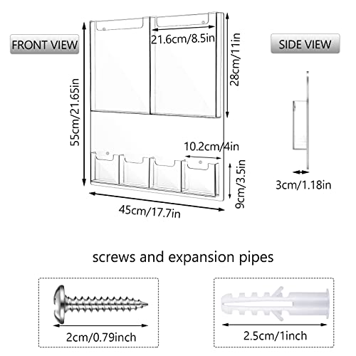 Eersida 6 Pocket Acrylic Brochure Holder Wall Mount, 21.65 x 17.72 Inches Plastic Magazine Holder Literature Multi Display Clear Pamphlet Display Flyer