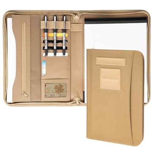 Military Zippered Padfolio and Tactical Notebook Cover with Legal Pad for A4 Folder, Large OCP Binder Planner for Men and Women - Army Leaders Book Organizer(Coyote)