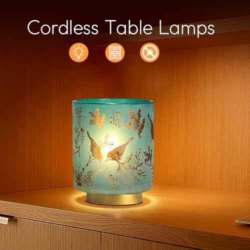 Battery Operated Lamp with Timer, Cordless Table Lamps for Room Decor,Small Table Lamp with LED Bulb, Glass Lamps Beside Table Light for Living Room,Bedroom (Blue)