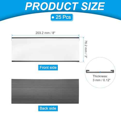 PATIKIL Magnetic Label Holder 8" x 3" with Paper Inserts, 25 Pcs C Channel Magnetic File Cabinet Labels Shelf Data Card Holder Signs for Metal Racks Shelves Whiteboard Tool Box