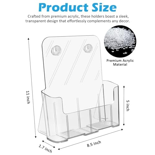 Acrylic Brochure Holder, Acrylic Sign Holder 8.5 x 11, 6 Packs Brochure Display Stand, Clear Flyer Holder Pamphlet Paper Literature Holder for Document Magazine Menu, Table Desk Wall Mount