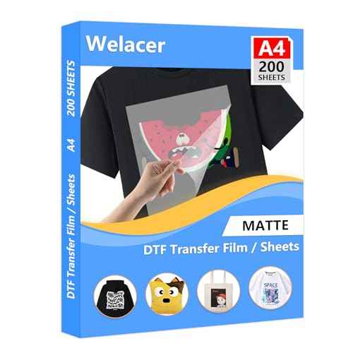 200 Sheets DTF Transfer Film Paper A4 Double Sided Thick Clear Pretreat Sheets, PET Heat Transfer Paper for Inkjet Printer DTG Printer Direct Print On T Shirts Textile