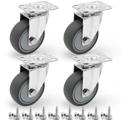 Stainless Steel 3 Inch Caster Wheels Without Brake ? Heavy Duty 304 Casters Set of 4, Non-Marking TPR Quiet Wheels Use for Furniture, Labs, Kitchens, Industrial, Restaurants, Hospitals