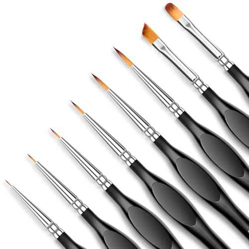 8-Piece Miniature Detail Paint Brushes Set - Precision Round, Filbert & Angular Brushes for Miniature, Model Painting, Watercolor & Figurines - Fine Tip Artist Brush Kit with Ergonomic Handle (Black)