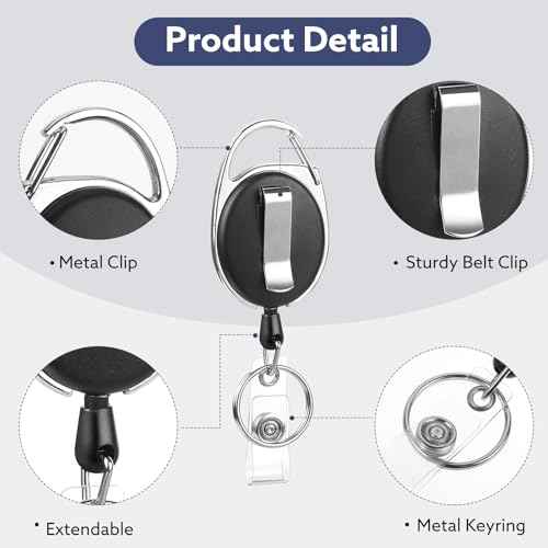 50 Pack Badge Reels Retractable ID Badge Holder with Carabiner Heavy Duty Badge Reel Clip and Key Chain for Work Office