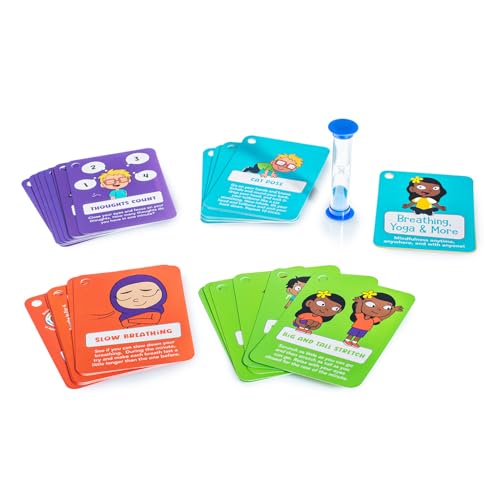 Kids Mindfulness Card Set with Sand Timer & Carrying Ring - Stress Relief & Emotional Regulation
