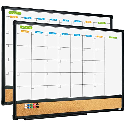 JILoffice Magnetic Calendar Whiteboard & Corkboard Combo 23.8x18 Inches 2 Pack Black Frame