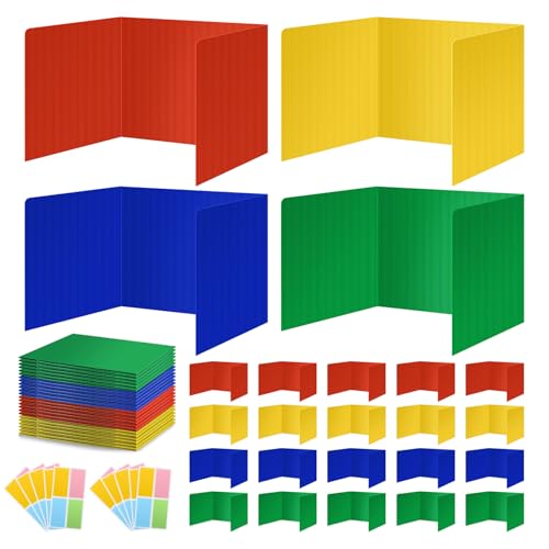BCABO 24-Pack Colorful Desk Privacy Folders - Foldable Student Dividers, Easy-Clean Corrugated Plastic (Variation 24)