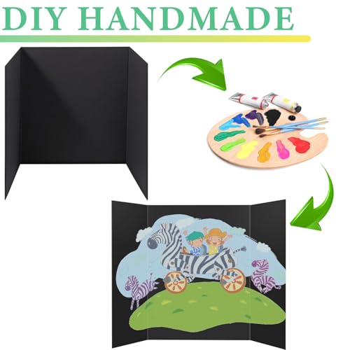 Black 3-Pack Trifold Display Boards 24x16 Inches for Classroom & Exhibits