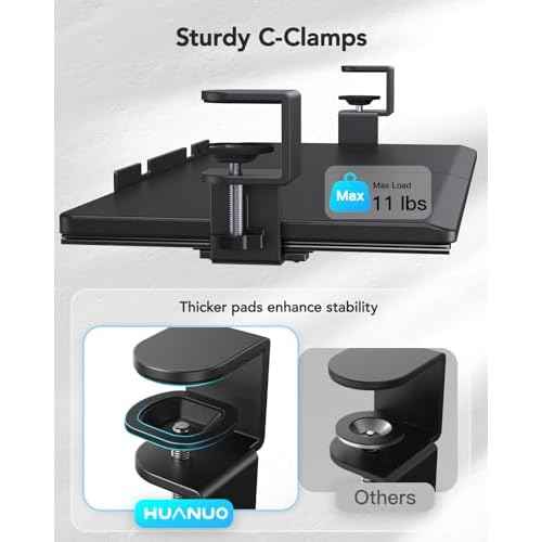 HUANUO Keyboard Tray Under Desk, Pull Out Keyboard Tray with C Clamp Mount, 26.5¡È W x 11.8¡È D Slide Out Computer Keyboard Drawer Mouse Tray for Typing, Black