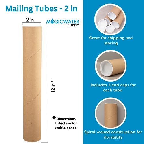 2 Pack Kraft Mailing Tubes 12 Inch with End Caps - Shipping & Art Storage