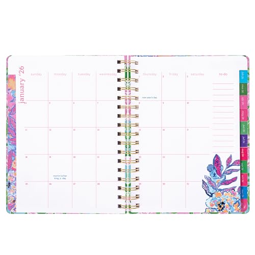 Lilly Pulitzer Jumbo Daily Planner August 2025 - December 2026, Weekly and Monthly Agenda with Stickers, Pockets, and Spiral Binding (Island Garden)