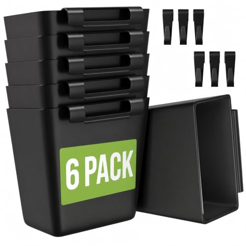 WBKATN 6 Pack Black Hanging Cup Holders with 6 Hooks for Carts & Storage