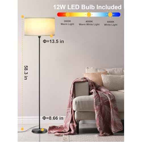 AoMck Floor Lamps for Living Room Dimmable Standing LED Modern Lamps Tall Arc Floor Reading Lamps for Farmhouse Living Room (Beige)