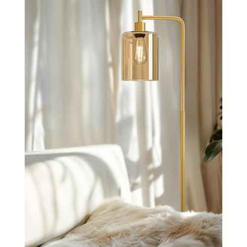 Oneach 66.5'' Floor Lamps for Living Room with Glass lampshade, Modern Gold Floor Lamp with Bulb, Industrial Standing lamp for beroom, Tall Pole Lamps Office (Bulb Included)