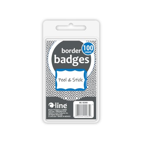 C-Line Peel & Stick Name Badges Blue Border 3.5 x 2.25 Inches, 100/Box (92265) – 100/BX / Blue