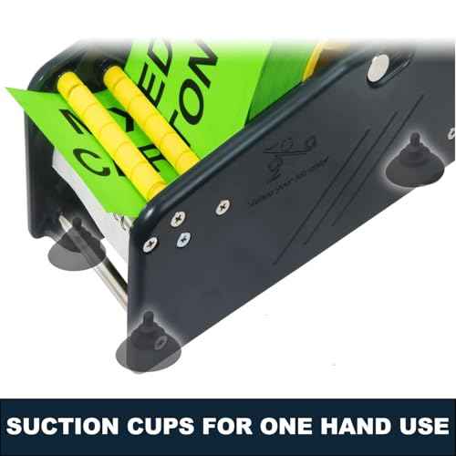 MDJ by Excell Manual Label Sticker Dispenser with 4 Suction Cups Base for Tabletop, Adjustable Holder for Multiple Rolls for Office, Home, School, Warehouse, Easy Peel Off, Fits up to 3" Wide Labels