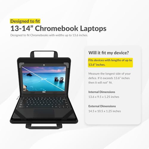 UZBL 13-14 Inch Zip Lite Always-on Chromebook Protective Hard Case with Accessory Pouch & Shoulder Strap