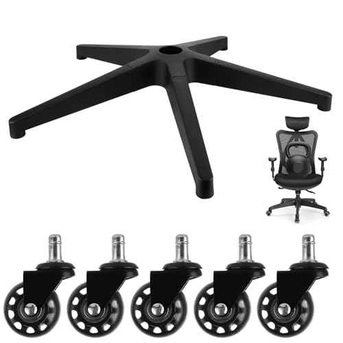 28" Heavy Duty Office Chair Base Replacement with Wheels(Set of 5), Desk Chair Base Replacement Universal Gas Cylinder and Caster Sockets