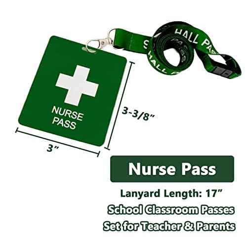 Hall Pass Lanyards with Card Passes, Unbreakable School Classroom Passes Set for Teacher Parents (Hall Bathroom Library Office & Nurse),5 Pcs (Nurse)