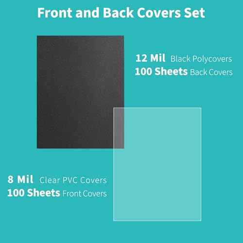 Binditek 200 Pack Binding Covers and Backs Set, 8.5 x 11 Inches, 100 Clear PVC (8Mil), 100 Sand-Textured Polycovers (12Mil), Letter Size