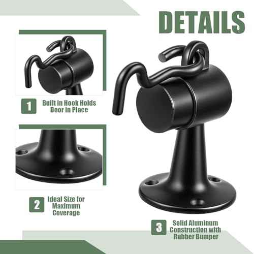 2 Pack Heavy Duty Floor Mounted Door Stop 3.5 Inch Aluminum Commercial Grade Door Stopper with Rubber Bumper & Stainless Steel Screws Black
