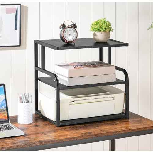 HOOBRO Printer Stand, 3-Tier Desktop Printer Table, Under Desk Printer Storage Office Organizer, Storage Rack with Adjustable Shelf, for Home Office, Kitchen, Living Room, Black BB06PS01