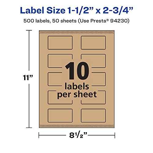Avery Kraft Brown Rectangle Labels, Sure Feed Technology, 1.5" x 2.75", 500 Kraft Brown Labels, Print-to-The-Edge, Laser/Inkjet Printable