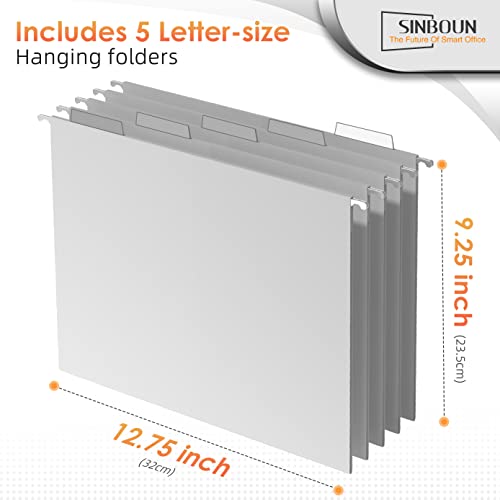 Sinboun Hanging File Organizer with 5 Grey Letter Size Folders - Office Document Storage