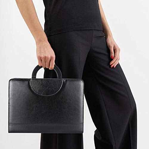 Darolin Zippered Leather Padfolio Portfolio with Hidden Handle and Clipboard, Business Conference Organizer Notepad Folder, Portfolio Bag, Padfolio for Women/Men (Black)
