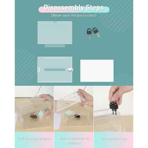 Uniclife 4 Pack Acrylic Donation Box with Lock and Sign Holder 6.2" x 4.7" x 4" Ballot Boxes with Slot Clear Plastic Suggestion Box Storage Container for Fundraising Voting Charity Tip Collection