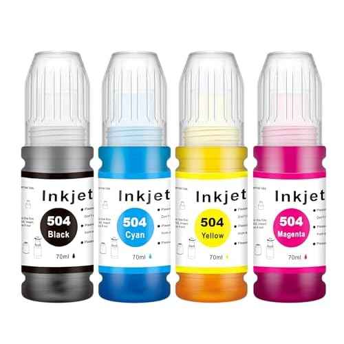 T504 Bottle Ink Compatible for Eps 504 Refill Ink Bottles Replacement for EcoTank L4150 L4160 L4260 L6161 L6171 L6191 L6270 (4 Pack, Black Cyan Magenta Yellow)