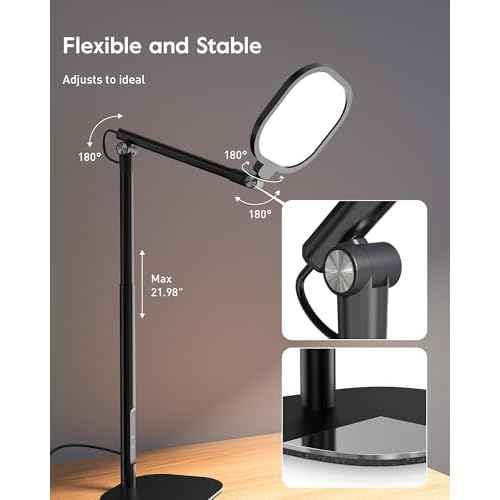 Led Desk Lamps for Home Office with Base, Tall Desk Lamp with 50 Light Modes & Memory and Timer Func Computer Light, Flexible Adjustable Table Lamps for Video Conference, Architect or Study( Black)