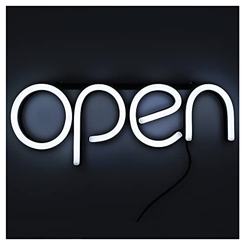 Open Signs for Business,LED Neon Open Sign,16x6 inch Lighted Sign for Restaurants Offices Retail Shops Window Storefronts,12V/1A Power Supply,with ON/OFF Switch (Horizontal White)