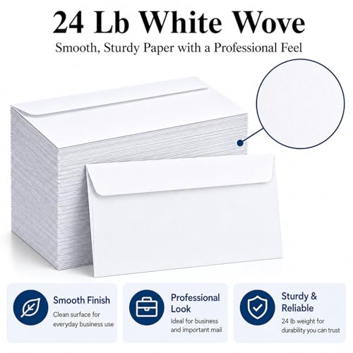Envelopus White Self Seal Business #10 Envelopes 4 1/8 x 9 1/2 Inches, 120 Pack, No Window