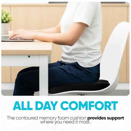 FORTEM Seat Cushion, Office Chair Cushion, Desk Chair Memory Foam, Sciatica Coccyx Tailbone Pain Relief, Pressure Relief, Sitting Pad, Gaming Sitting Pillow, Washable Cover, Non Slip