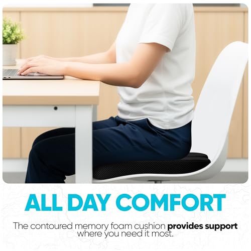 FORTEM Black Medium Tailbone Cushioned Seat Cushion for Office Chair – Sciatica Pain Relief