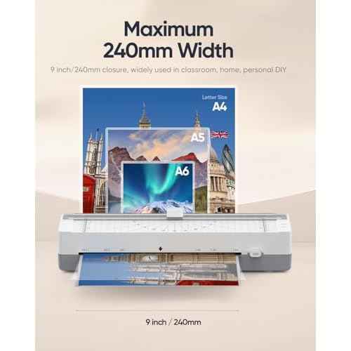 9-Inch Thermal Laminator Machine with Built-in Paper Trimmer & Corner Rounder, Fast 4-Min Warm-Up, Jam-Free System, Ideal for Home, Office & School