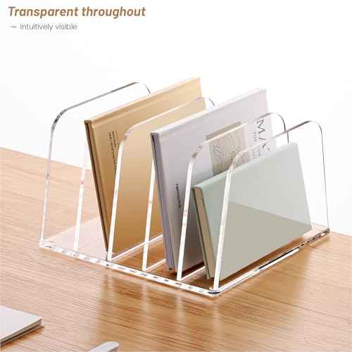 YUXUN Clear Acrylic Desktop File Sorter Organizer,Upright File Organizer, 5-Section Bookshelf for Home Office & Classroom